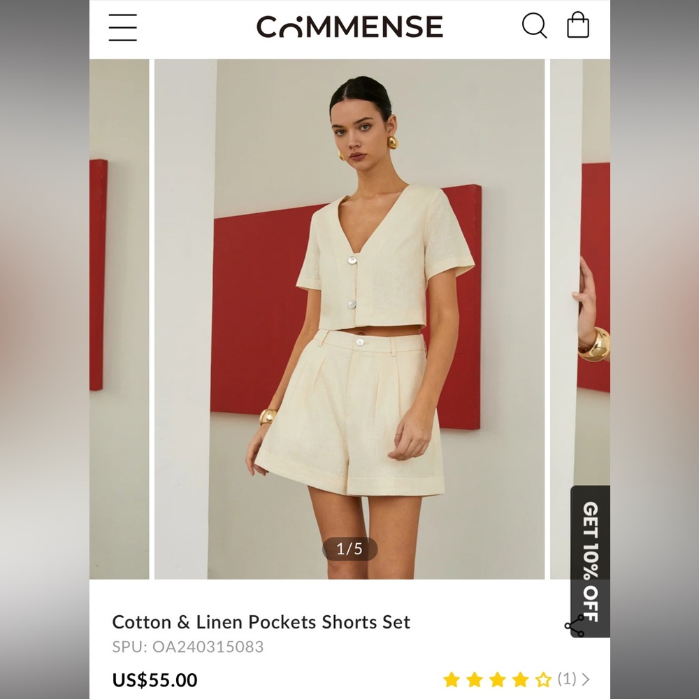 Commense Cotton & Linen Pockets Shorts Set - SIZE S
